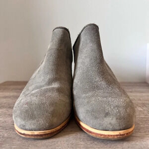 Rachel Comey Grey Suede Clogs Wooden Stacked Heel 7
